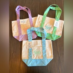 SOLD: Trader Joe’s Mini Pastel Canvas Tote Bag Set of 3 NWT Purple Green Blue
